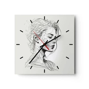Relógio de parede - Relógio em vidro - Retrato em pensamento - 30x30 cm