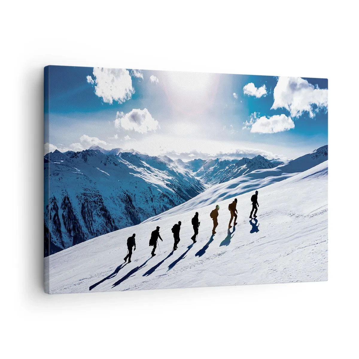 Quadro em tela - Um grupo de montanhistas subindo uma encosta nevada - 70x50cm - A equipa vencedora - Decoração de parede moderna para a sala de estar e quarto ARTTOR