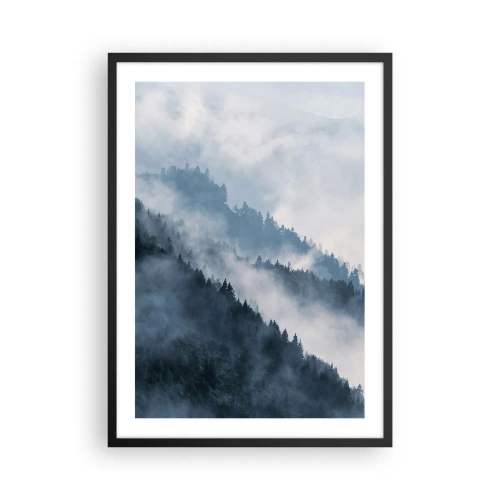 Pôster com moldura preta - Montanhas enevoadas cobertas de floresta - 50x70cm - Misticismo das montanhas - Decoração de parede moderna para a sala de estar e quarto ARTTOR