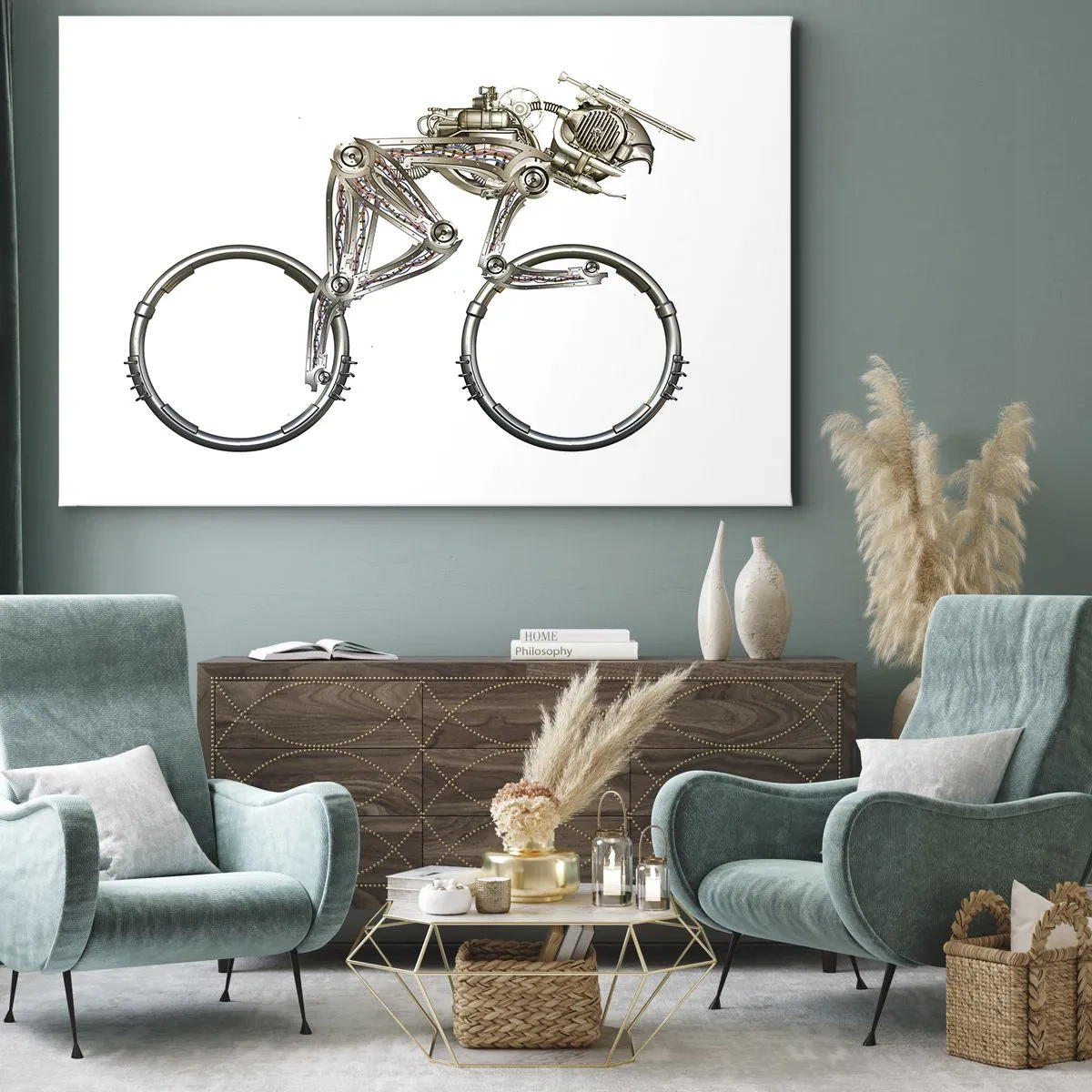 Quadro em tela - Uma bicicleta mecânica com design futurista - 70x50cm - Uma ótima máquina - Decoração de parede moderna para a sala de estar e quarto ARTTOR