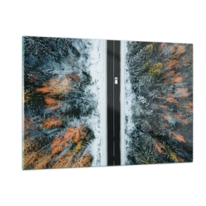 Quadro em vidro - Cortar a floresta no inverno - 120x80 cm