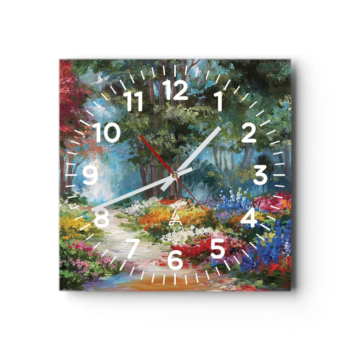 Relógio de parede - Relógio em vidro - Jardim florestal, floresta florida - 30x30 cm