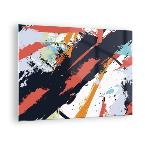 Quadro em vidro - Pinceladas abstratas em cores intensas - 70x50cm - Composição dinâmica - Decoração de parede moderna para a sala de estar e quarto ARTTOR