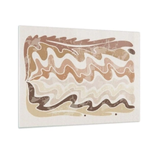 Quadro em vidro - Ondas bege e marrons em uma composição abstrata - 70x50cm - Boa energia – boas emoções - Decoração de parede moderna para a sala de estar e quarto ARTTOR