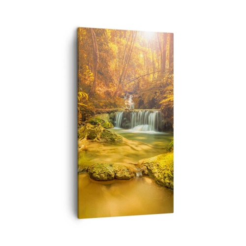 Quadro em tela - Cascata na floresta em ouro - 45x80 cm