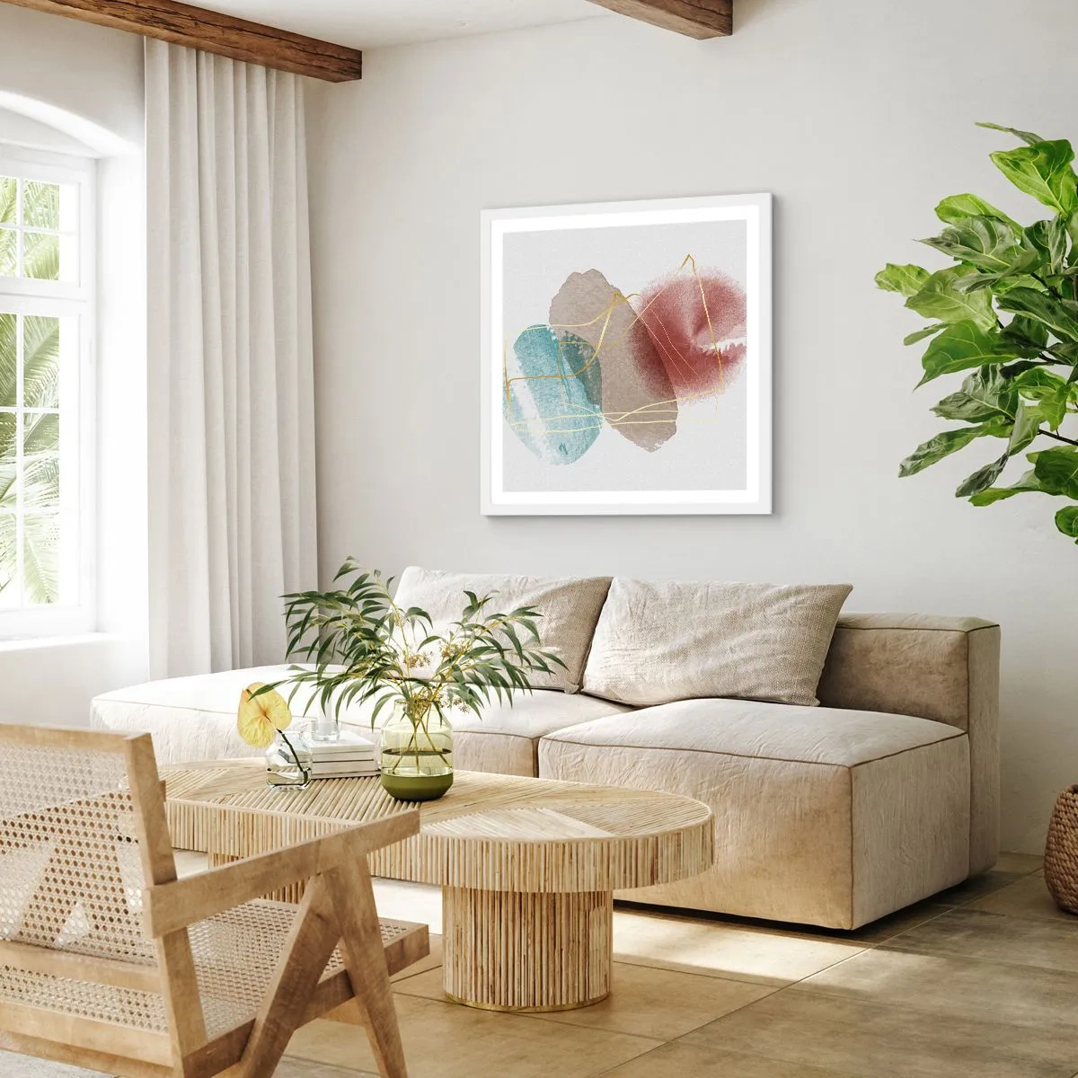 Pôster em moldura branca - Corais espaciais - 50x50 cm