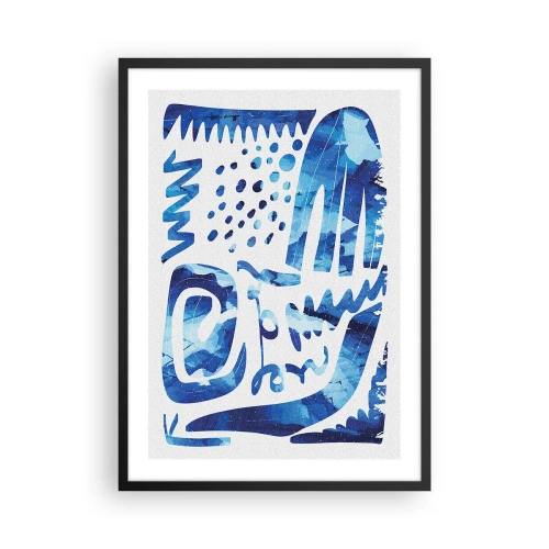 Pôster com moldura preta - Abstração moderna em tons de azul - 50x70cm - Voltar às raízes - Decoração de parede moderna para a sala de estar e quarto ARTTOR
