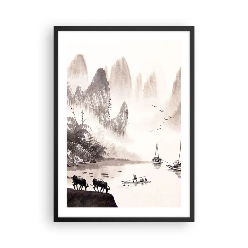 Pôster com moldura preta - Paisagem chinesa em estilo tradicional - 50x70cm - O cotidiano exótico do Oriente - Decoração de parede moderna para a sala de estar e quarto ARTTOR
