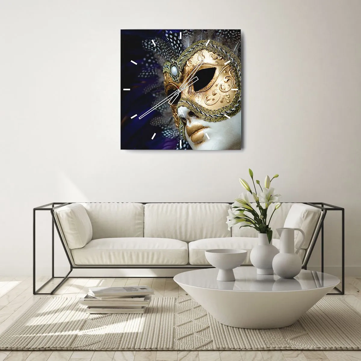 Relógio de parede - Relógio em vidro - Retrato veneziano em ouro - 40x40 cm