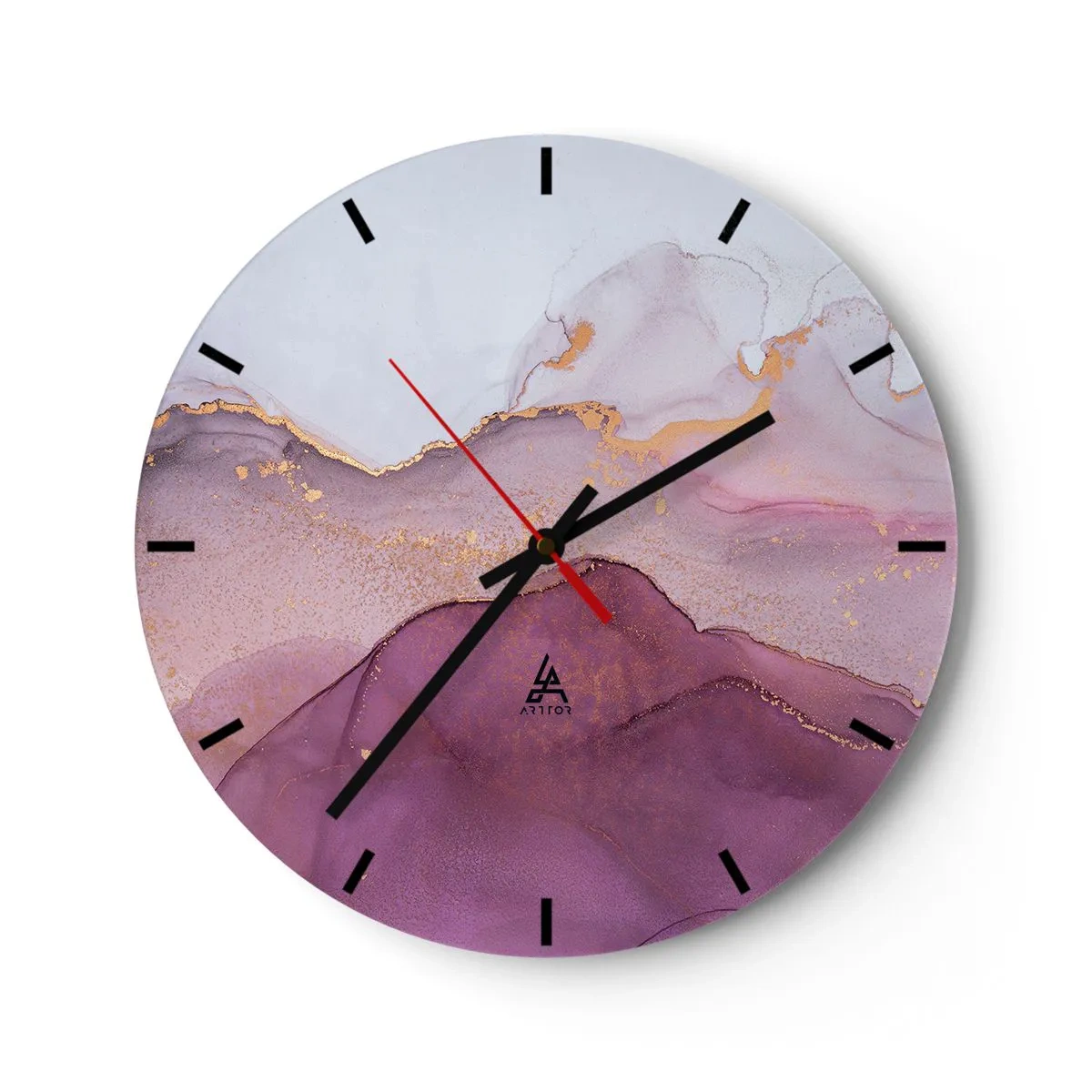 Relógio de parede - Relógio em vidro - Ondas de lilás e roxo - 40x40 cm
