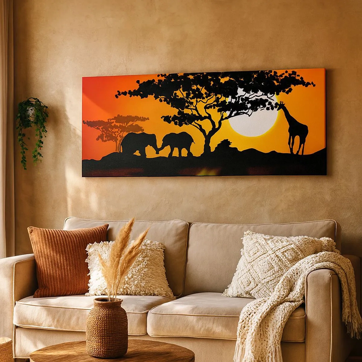 Quadro em tela - Encontro na savana - 100x40 cm
