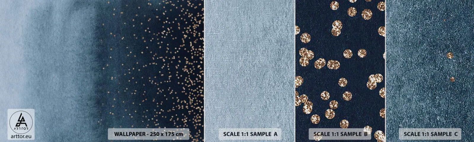 Amostra de papel de parede Premium Canvas - Composição – fases azuis - Abstração, Pedaço, Projeto - 100x30 cm