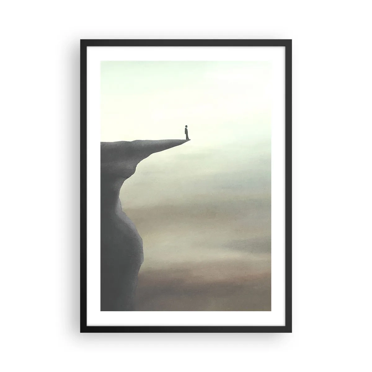 Pôster com moldura preta - Silhueta de uma mulher em pé na beira de um penhasco - 50x70cm - Para cima, é claro! - Decoração de parede moderna para a sala de estar e quarto ARTTOR