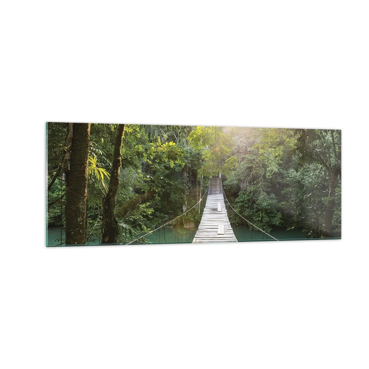 Quadro em vidro - Da água azul para a floresta azul - 140x50 cm