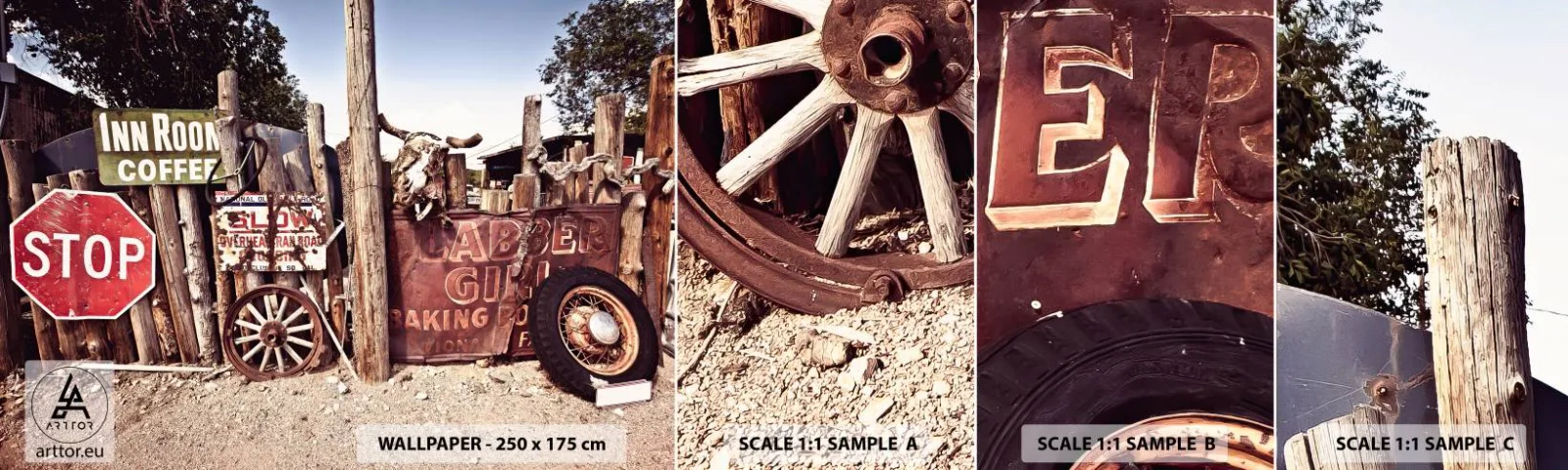 Amostra de Papel de Parede Standard Eco - E o tempo parou - Placa de trânsito, Rota 66, EUA - 100x30 cm