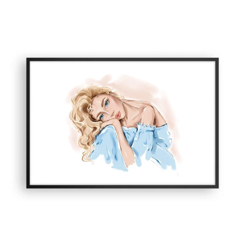 Pôster com moldura preta - Sonhadora em azul - 91x61 cm