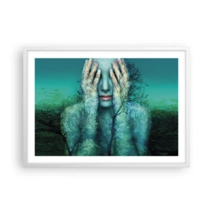 Pôster em moldura branca - Imersa em azul - 70x50 cm