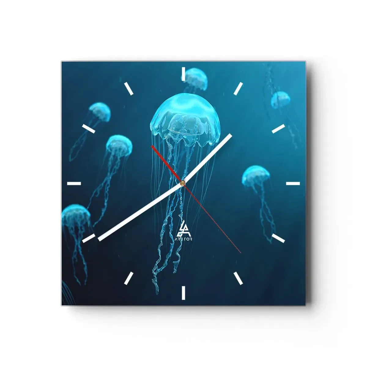 Relógio de parede - Relógio em vidro - Dança do oceano - 30x30 cm