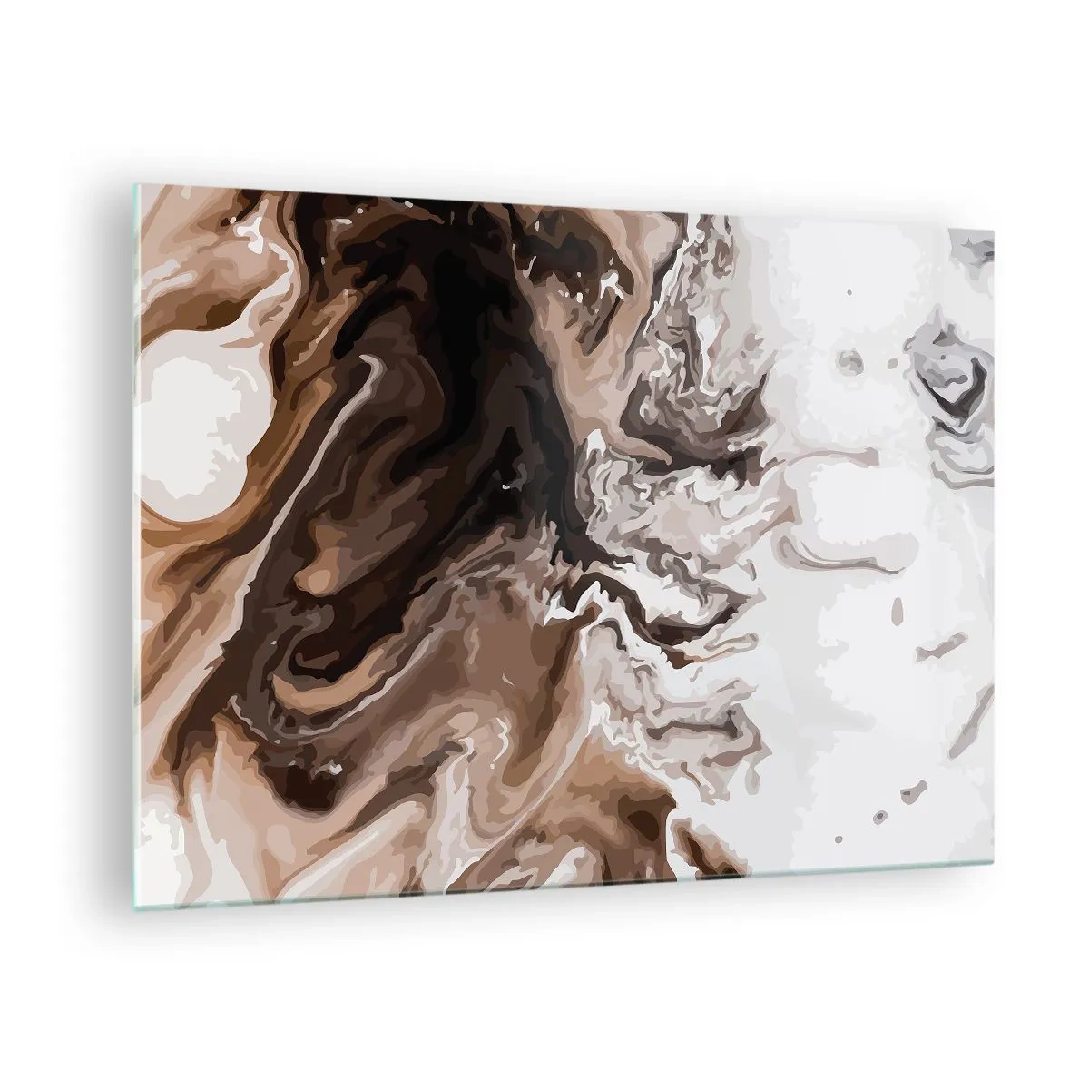 Quadro em vidro - Padrão abstrato em tons escuros de marrom e branco - 70x50cm - Contraste de cores - Decoração de parede moderna para a sala de estar e quarto ARTTOR