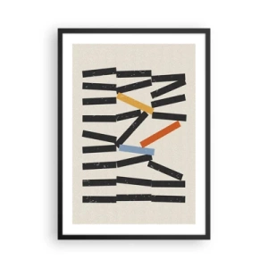 Pôster com moldura preta - Composição geométrica abstrata com detalhes coloridos - 50x70cm - Dominó – composição - Decoração de parede moderna para a sala de estar e quarto ARTTOR