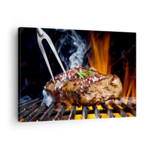 Quadro em tela - Bife grelhado na grelha com especiarias - 70x50cm - Suculenta e de bom cheiro - Decoração de parede moderna para a sala de estar e quarto ARTTOR