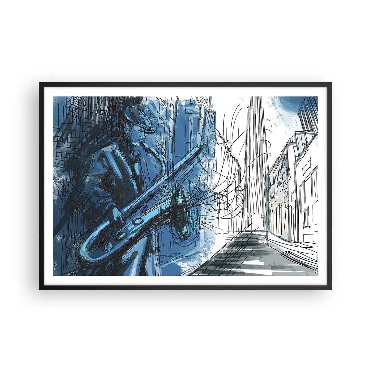 Pôster com moldura preta - Rapsódia Urbana - 100x70 cm