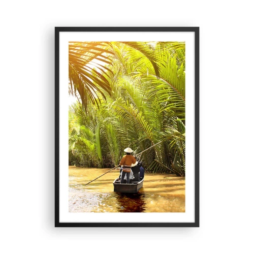 Pôster com moldura preta - Um barco tradicional em uma floresta tropical de palmeiras iluminada pelo sol - 50x70cm - Desfiladeiro das palmeiras - Decoração de parede moderna para a sala de estar e quarto ARTTOR