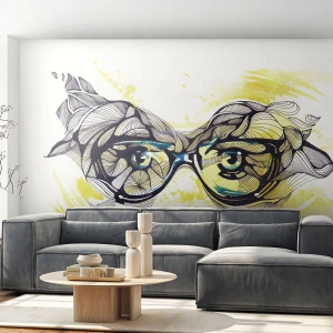 Papel de Parede Premium Sand - Através de óculos azuis - Abstração, Óculos femininos, Olhos Femininos - 300x210 cm