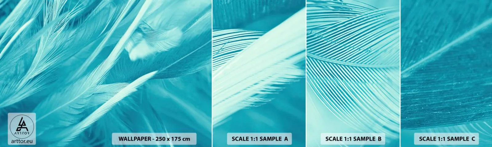 Amostra de papel de parede autocolante Deluxe Sticker - Afogado em penugem - Pena de pássaro, Pássaro, Gráficos - 100x30 cm