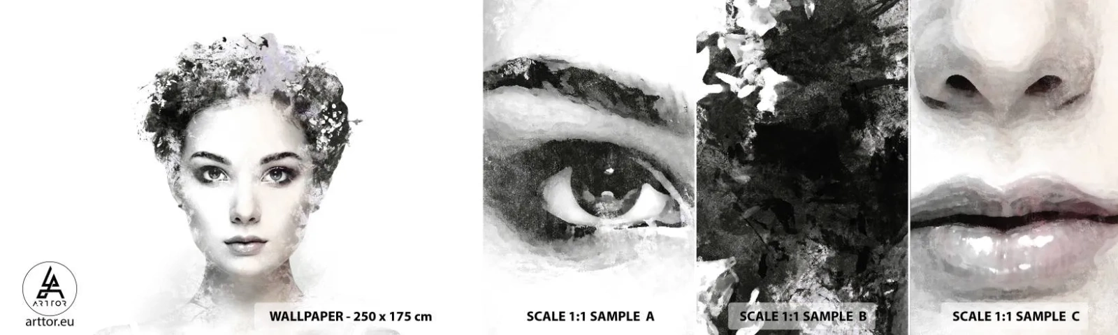 Amostra de Papel de Parede Standard Eco - Um retrato extremamente elegante - Rosto de Mulher, Mulher, Abstração - 100x30 cm