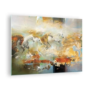 Quadro em vidro - Cavalos abstratos em movimento dinâmico - 70x50cm - A galope através da luz - Decoração de parede moderna para a sala de estar e quarto ARTTOR