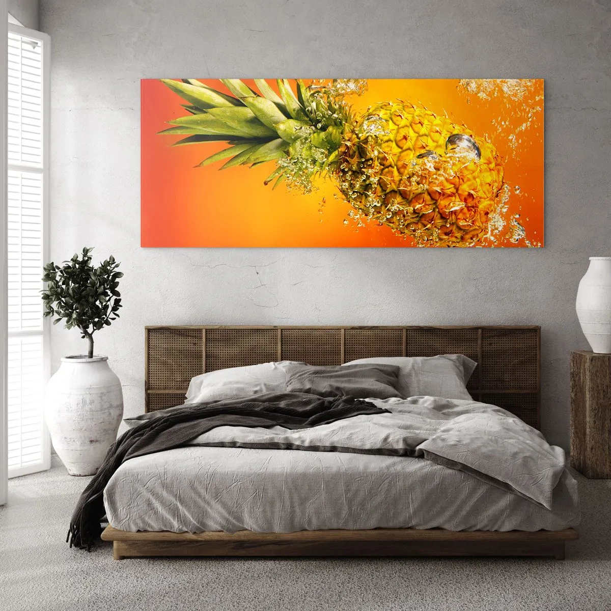 Quadro em vidro - Frescor suculento tropical - 90x30 cm