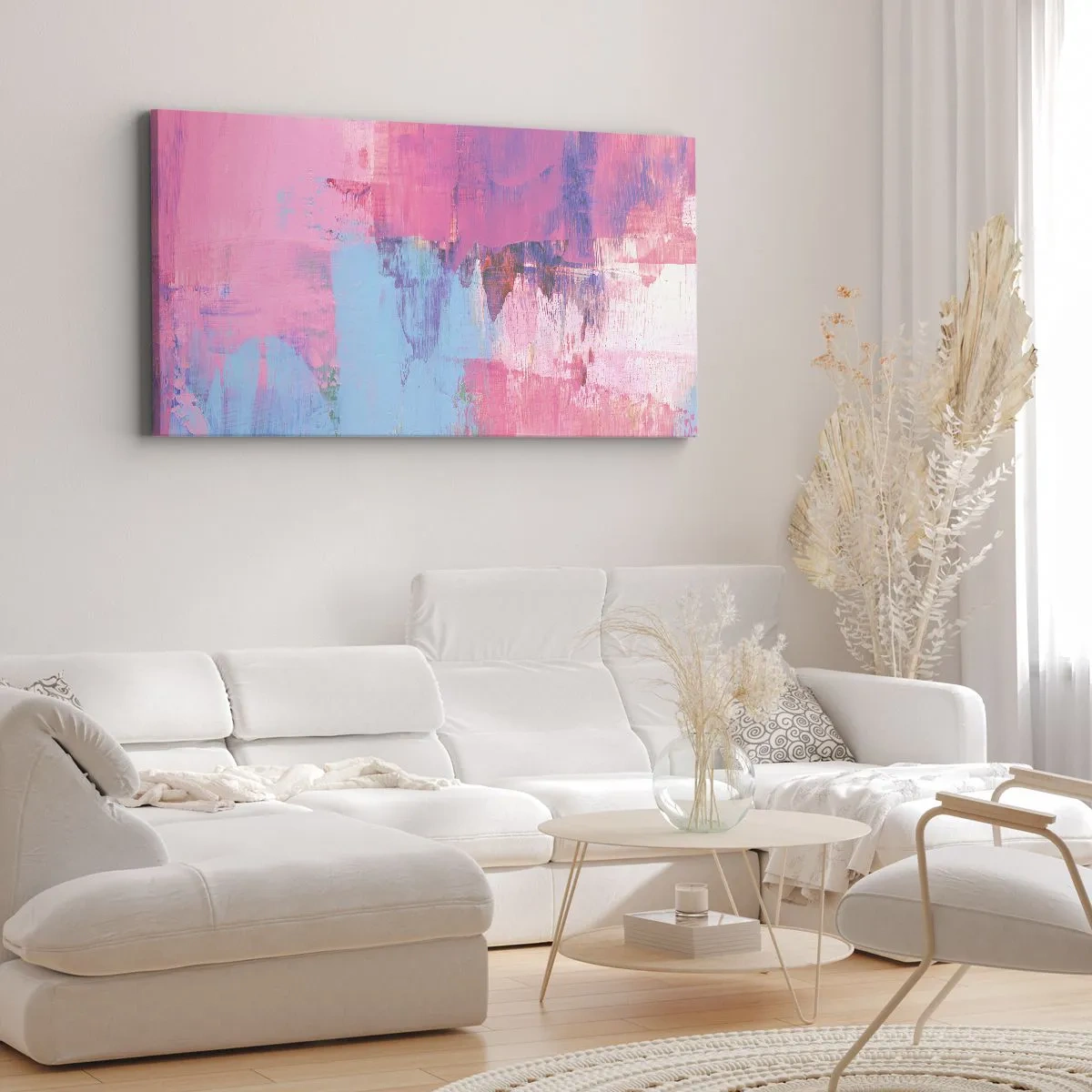 Quadro em tela - Rosa, azul e uma pitada de luz - 100x40 cm