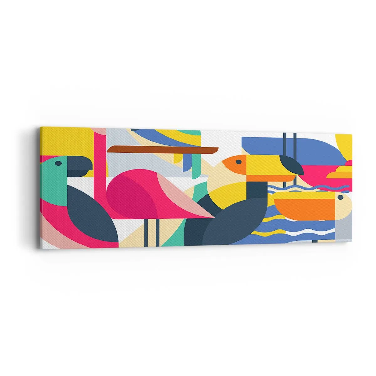 Quadro em tela - A festa dos pássaros - 90x30 cm