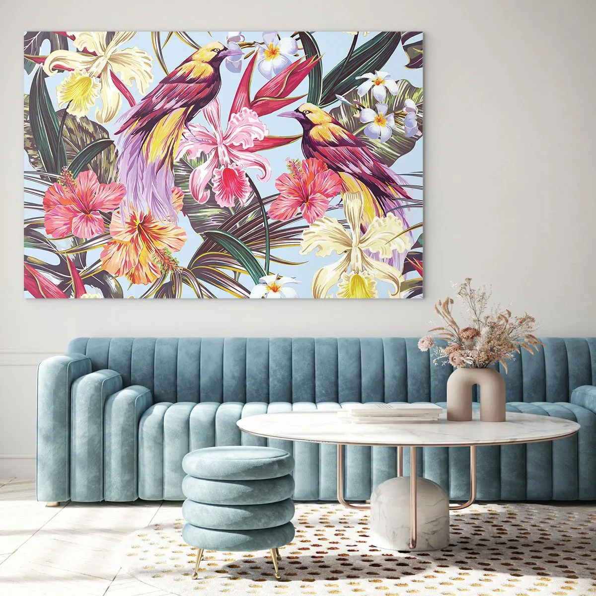 Quadro em vidro - Pétalas e penas - 120x80 cm