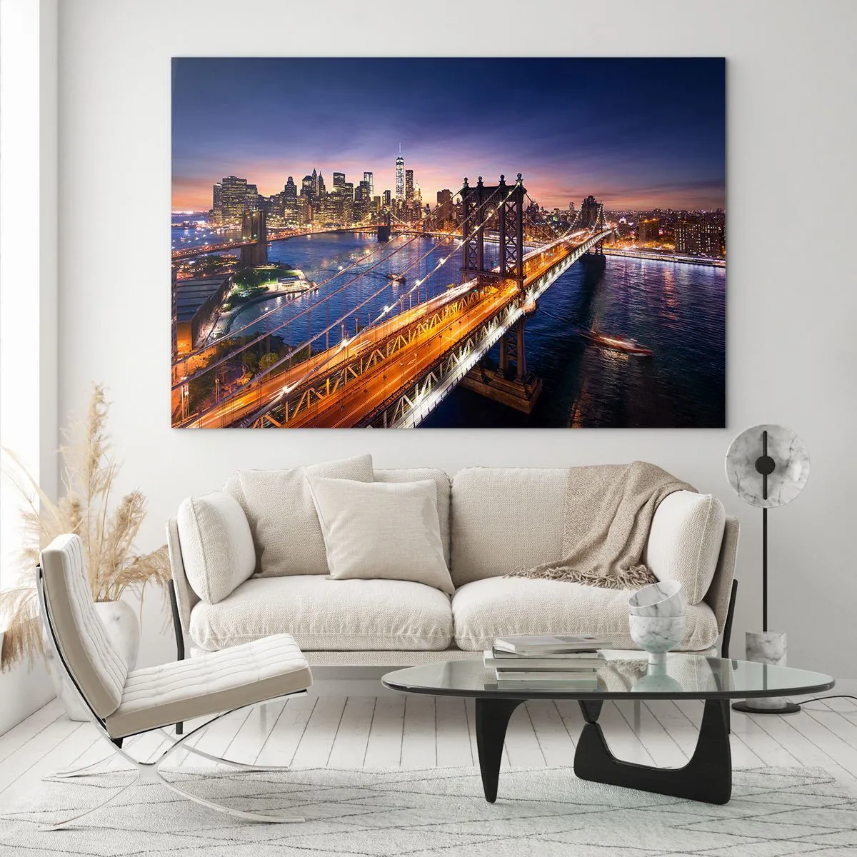 Quadro em vidro - Uma ponte luminosa para o coração da cidade - 100x70 cm