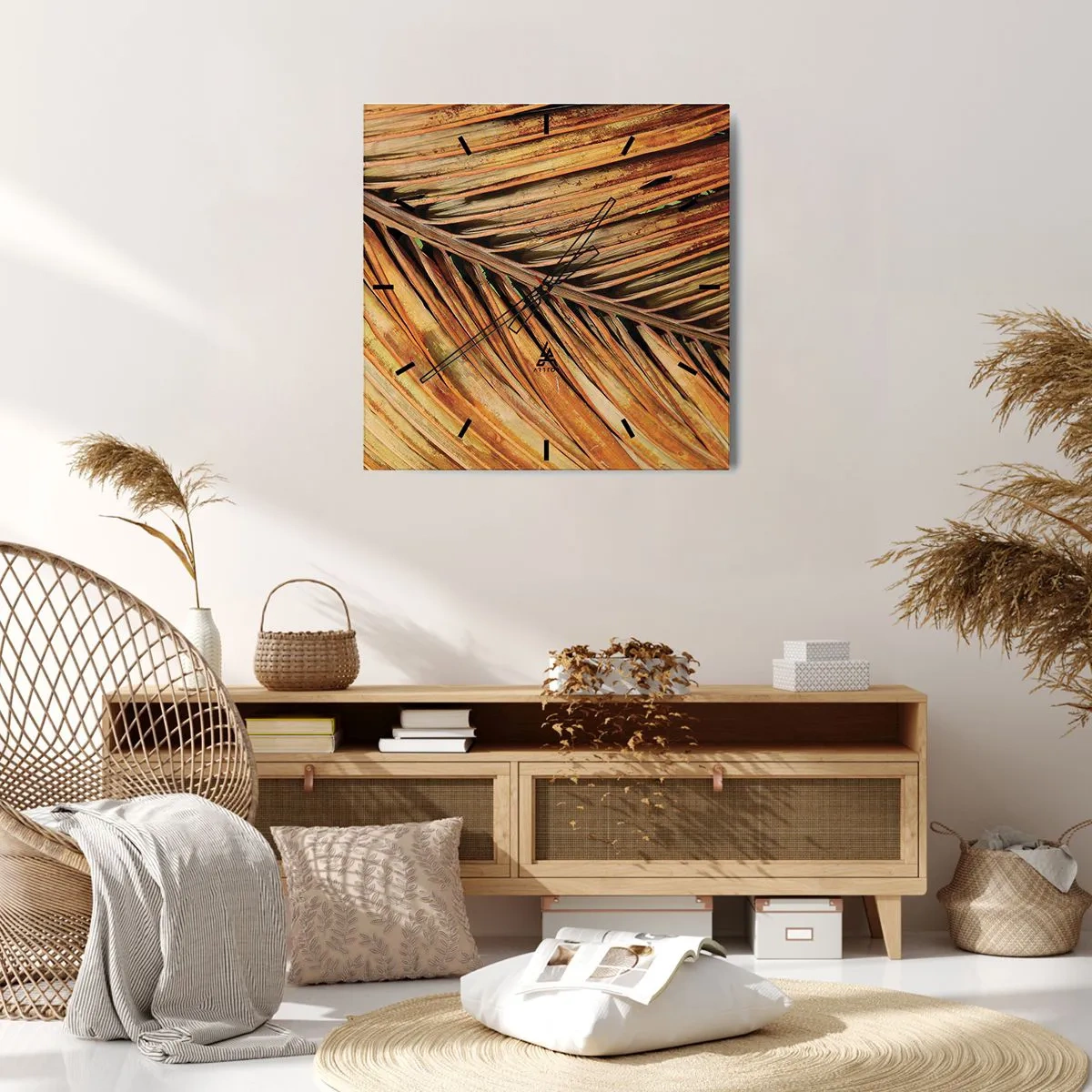 Relógio de parede - Relógio em vidro - Ouro de coco - 30x30 cm