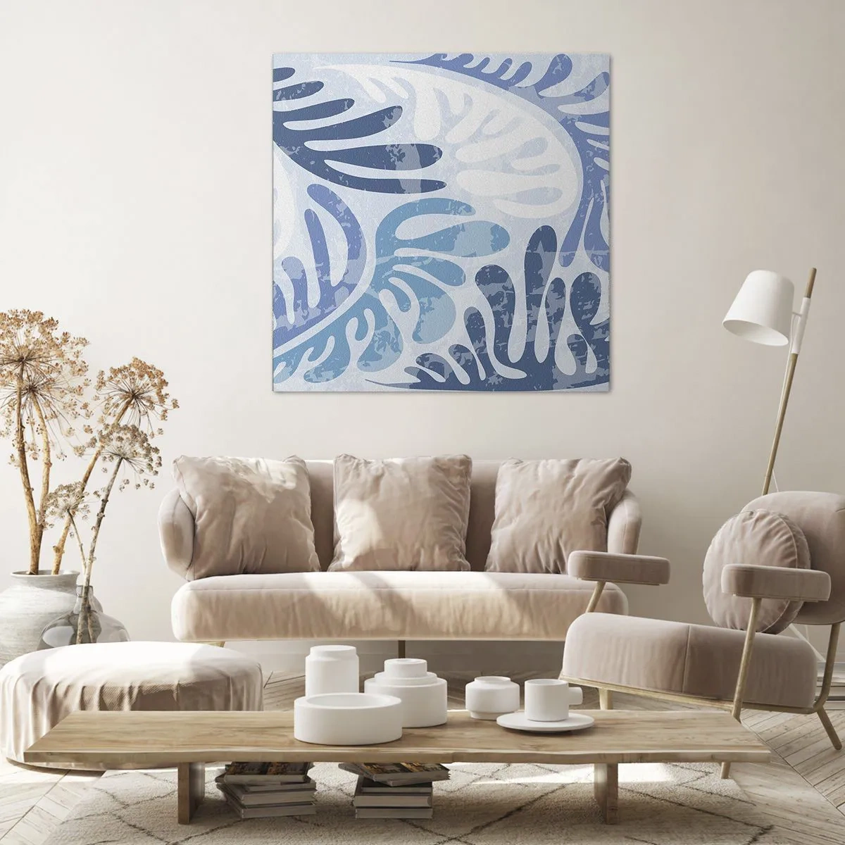 Quadro em tela - Samambaias azuis - 50x50 cm