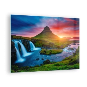 Quadro em vidro - Islândia - fogo e água - 70x50cm - Islândia - fogo e água - Decoração de parede moderna para a sala de estar e quarto ARTTOR