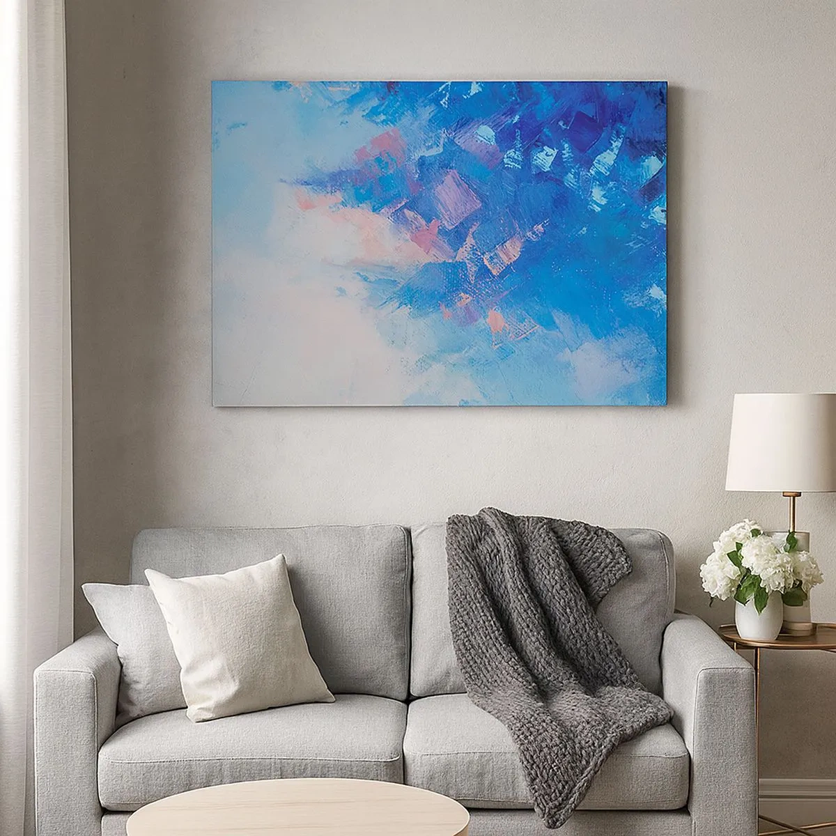 Quadro em tela - Composição abstrata em tons de azul e rosa - 70x50cm - Abstração de inverno - Decoração de parede moderna para a sala de estar e quarto ARTTOR