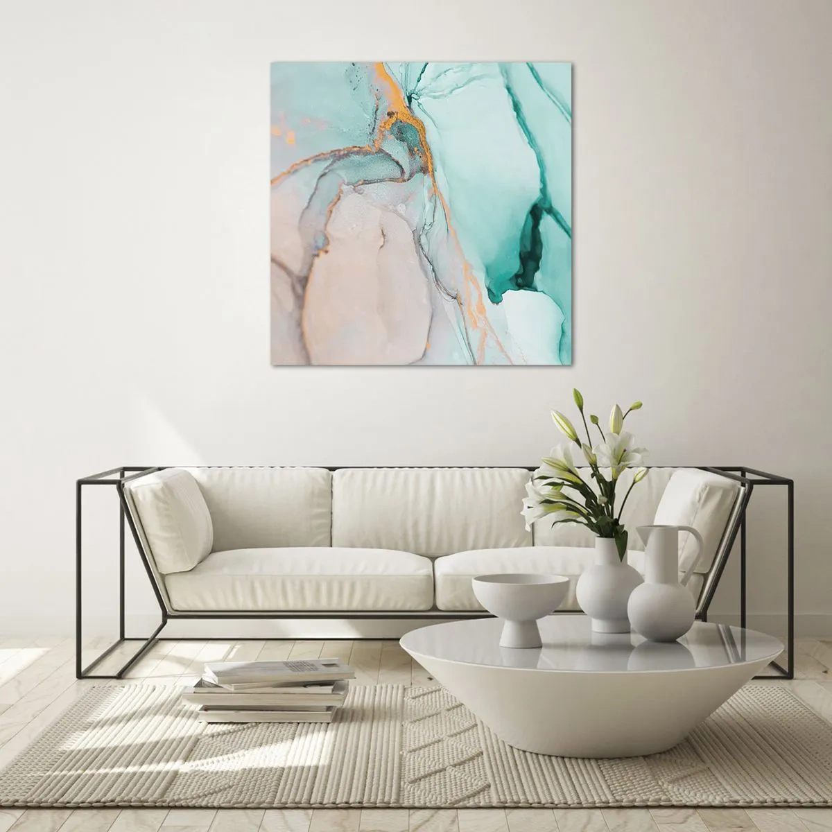 Quadro em vidro - Dança das formas e cores - 40x40 cm