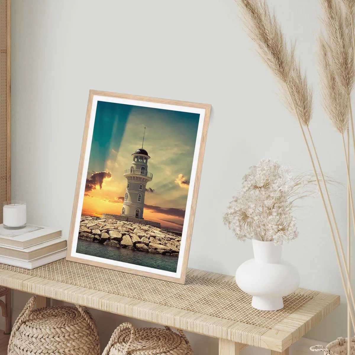 Pôster com moldura de carvalho claro - Luz - Bondade - Beleza - 70x100 cm