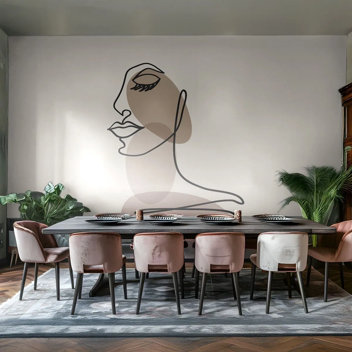 Papel de Parede Premium Canvas - Uma certa linha de beleza - Abstração, Rosto de Mulher, Gráficos - 200x140 cm