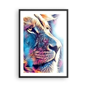 Pôster com moldura preta - Um retrato colorido de um leão em um estilo artístico com cores intensas. - 50x70cm - A sabedoria da natureza - Decoração de parede moderna para a sala de estar e quarto ARTTOR