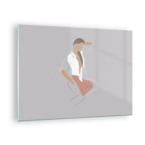 Quadro em vidro - Silhueta feminina em estilo minimalista - 70x50cm - O esboço do encanto - Decoração de parede moderna para a sala de estar e quarto ARTTOR