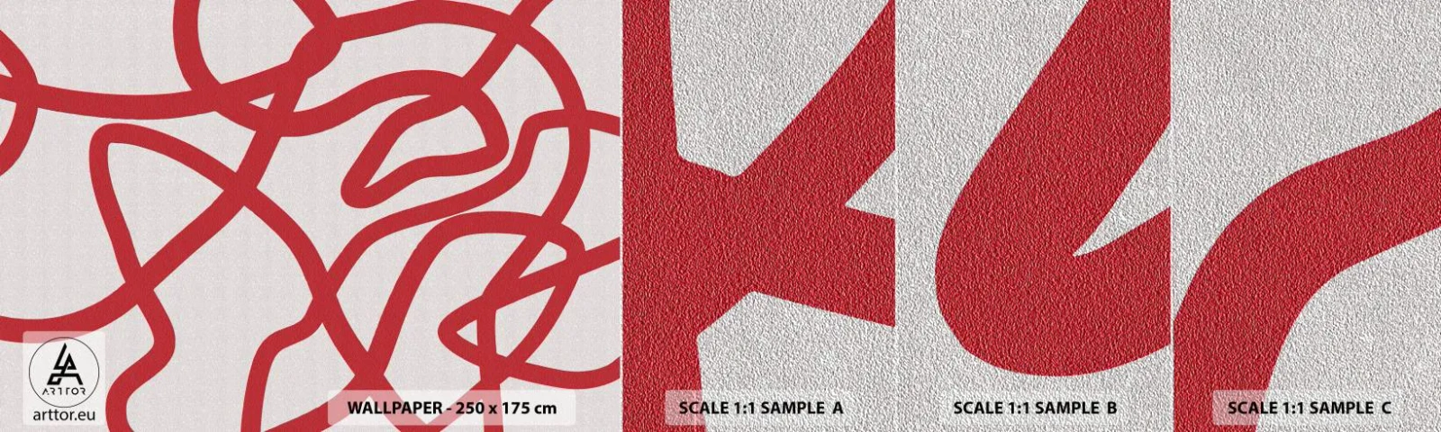 Amostra de papel de parede Premium Sand - Vermelho em branco - Minimalismo, Pedaço, Linhas - 100x30 cm