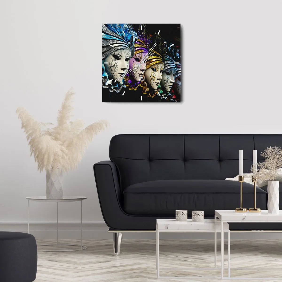 Relógio de parede - Relógio em vidro - Mistério em ouro e prata - 40x40 cm