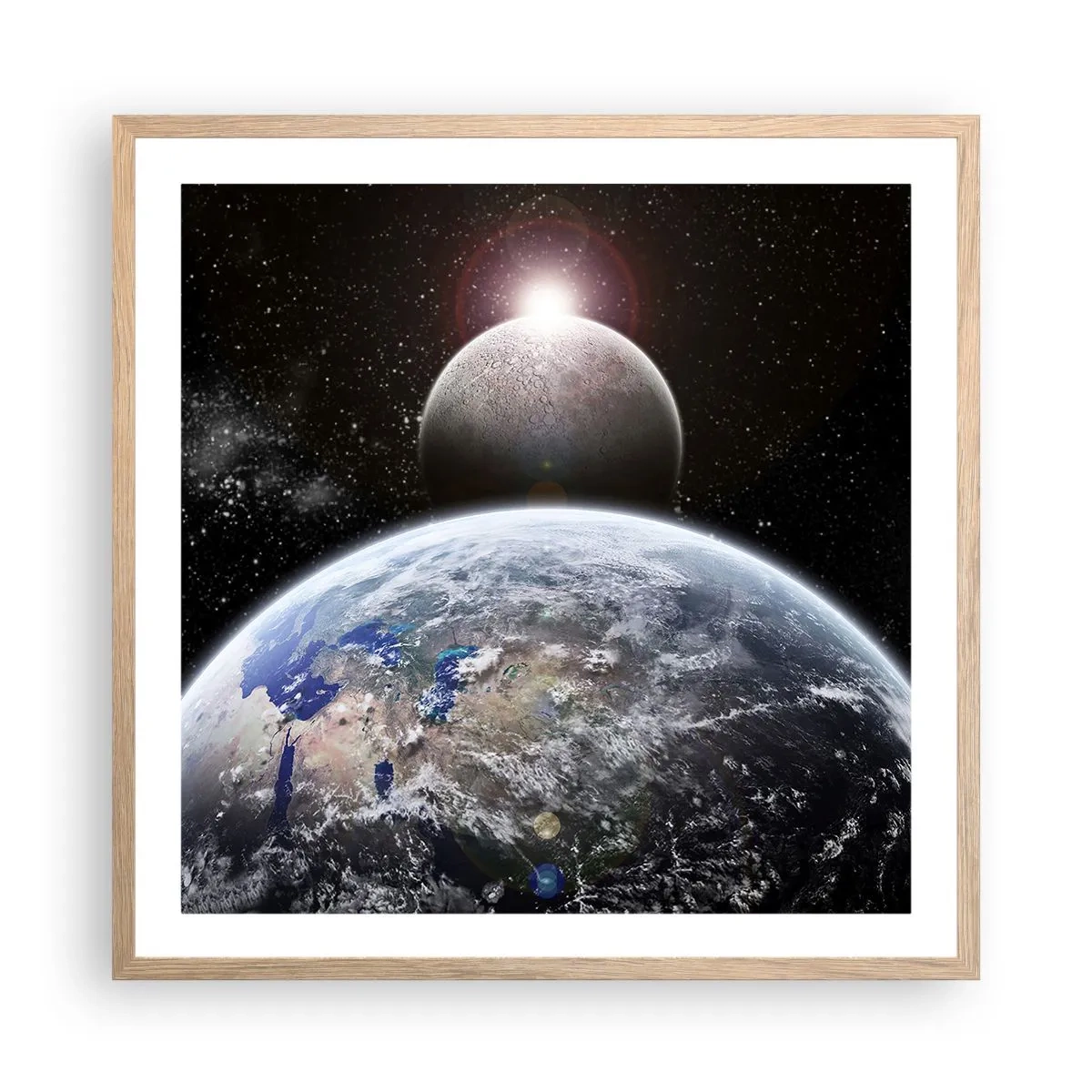 Pôster com moldura de carvalho claro - Paisagem espacial - o nascer do sol - 60x60 cm