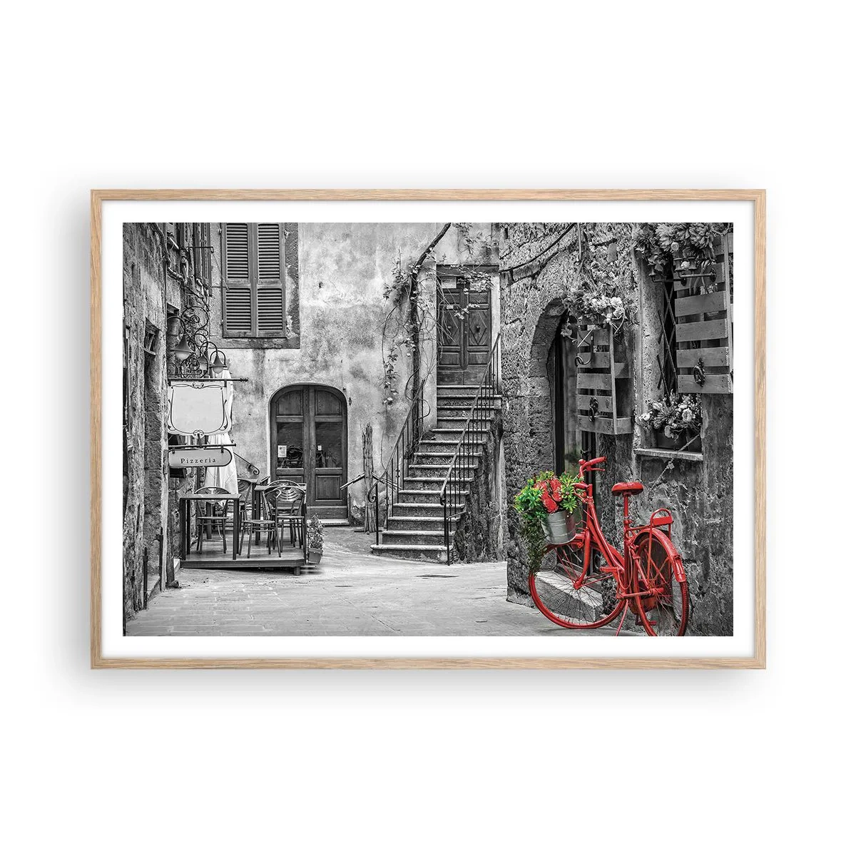 Pôster com moldura de carvalho claro - Beco da Toscana - 100x70 cm