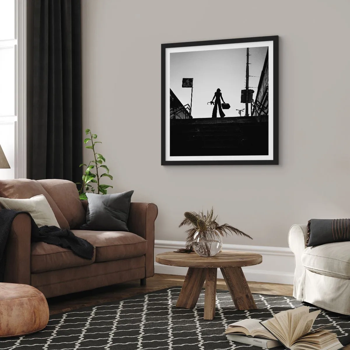 Pôster com moldura preta - Caminhadas urbanas - 60x60 cm